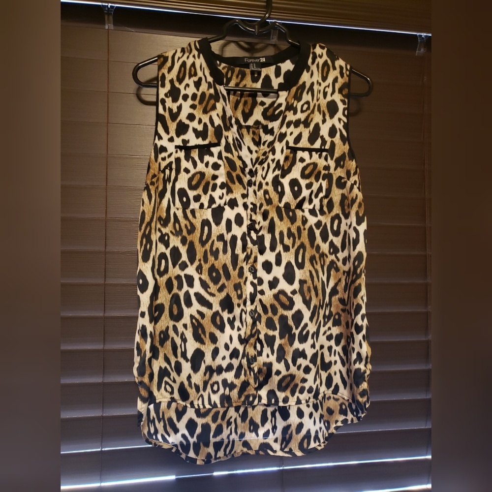 Forever 21 Silky leopard print button up tank